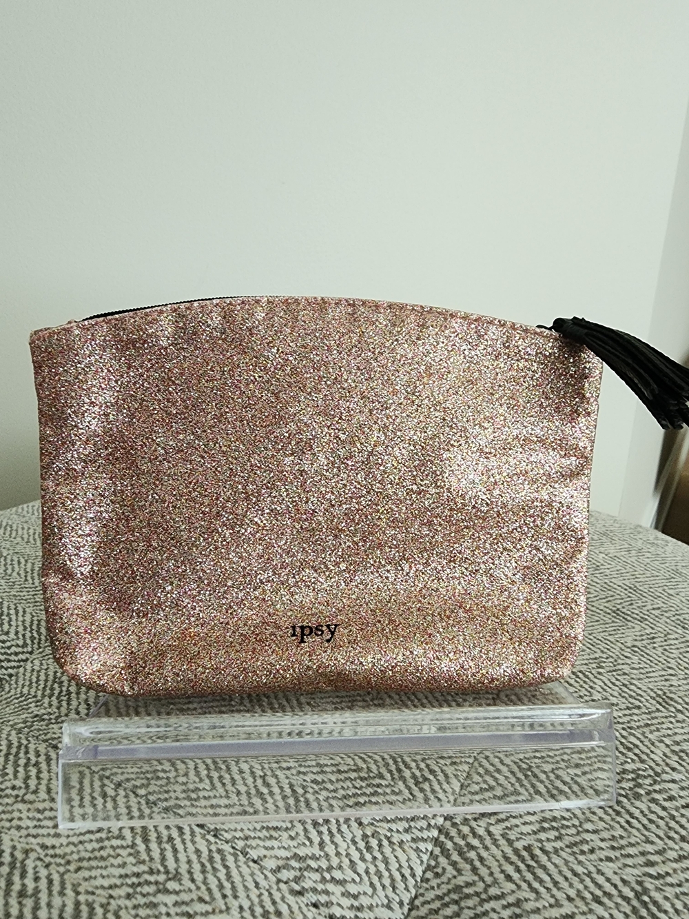 Ipsy Rose Gold Glitter Cosmetic Pouch with Tassel